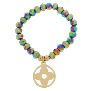 PIERŚCIONEK STAL ELASTYCZNY OPALIZUJĄCE KORALIKI ZAWIESZKA KOŁO KWIATEK KOLOR ZŁOTY