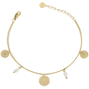 BRANSOLETKA STAL KOLOR ZŁOTY ZAWIESZKI MONETA PEREŁKA