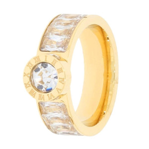 PIERŚCIONEK STAL KOLOR ZŁOTY KRYSZTAŁKI OZDOBA KOLOR BIAŁY