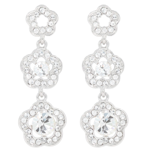 KOLCZYKI ZE STALI CHIRURGICZNEJ ŚLUBNE KWIATY DUŻE KRYSZTAŁKI KOLOR SREBRNY