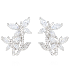 KOLCZYKI ZE STALI CHIRURGICZNEJ ŚLUBNE MOTYLKI KRYSZTAŁKI KOLOR SREBRNY