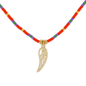 BRANSOLETKA ZE STALI NA SZNURKU KORALIKI SKRZYDŁO KOLOR ZŁOTY