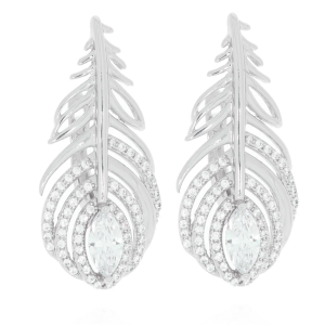 KOLCZYKI ZE STALI CHIRURGICZNEJ ŚLUBNE KRYSZTAŁKI PIÓRKI KOLOR SREBRNY