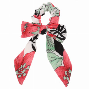 GUMKA DO WŁOSÓW SCRUNCHIE Z KOKARDKĄ KWIATY KOLOR RÓŻOWY
