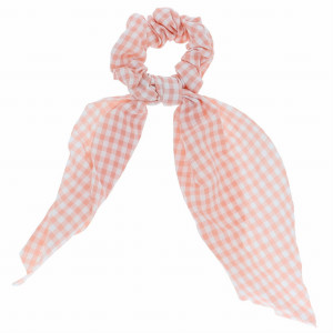 GUMKA DO WŁOSÓW SCRUNCHIE Z KOKARDKĄ KRATKA KOLOR RÓŻOWY
