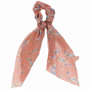 GUMKA DO WŁOSÓW SCRUNCHIE Z KOKARDKĄ KWIATKI KOLOR RÓŻOWY