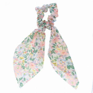 GUMKA DO WŁOSÓW SCRUNCHIE Z KOKARDKĄ KWIATKI KOLOR BIAŁY