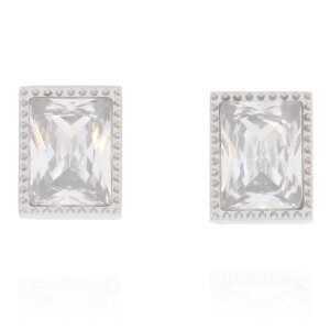 KOLCZYKI ZE STALI CHIRURGICZNEJ GEOMETRYCZNE PROSTOKĄTY KRYSZTAŁEK KOLOR SREBRNY