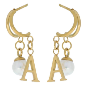 KOLCZYKI ZE STALI CHIRURGICZNEJ PEREŁKA LITERKA A KOLOR ZŁOTY