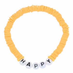 BRANSOLETKA KORALIKI BOHO NAPIS HAPPY KOLOR POMARAŃCZOWY