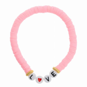 BRANSOLETKA KORALIKI BOHO NAPIS LOVE KOLOR RÓŻOWY