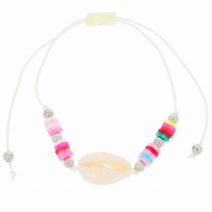 BRANSOLETKA NA SZNURKU KORALIKI MUSZELKA BOHO KOLOR BIAŁY