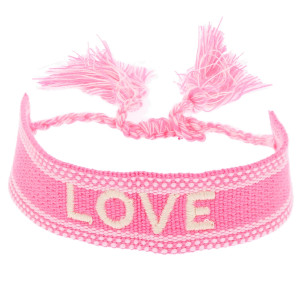 BRANSOLETKA MATERIAŁOWA NAPIS LOVE KOLOR RÓŻOWY