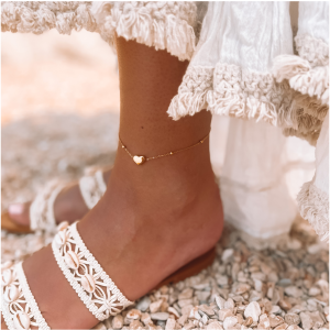 BRANSOLETKA NA NOGĘ STAL CHIRURGICZNA SERDUSZKO KOLOR ZŁOTY