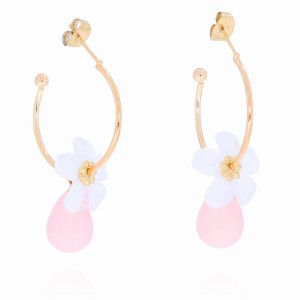 KOLCZYKI HAWAII WISZĄCE KWIATY PEREŁKI KOLOR RÓŻOWY