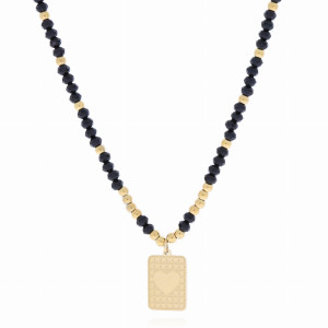 NASZYJNIK ZE STALI CHIRURGICZNEJ CZARNE KORALIKI ZAWIESZKA KOLOR ZŁOTY