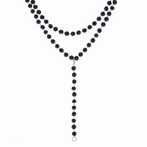 NASZYJNIK PODWÓJNY ZE STALI CHIRURGICZNEJ CZARNE KAMIENIE BODY CHAIN