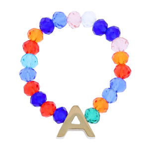 PIERŚCIONEK ELASTYCZNY ZE STALI CHIRURGICZNEJ KOLOROWE KORALIKI LITERKA A