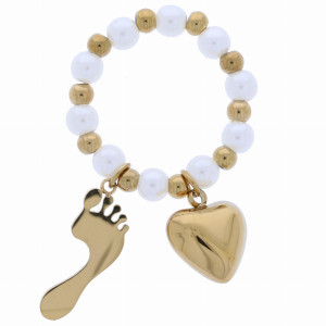 PIERŚCIONEK ELASTYCZNY ZE STALI CHIRURGICZNEJ ZAWIESZKI SERCE STÓPKA KOLOR ZŁOTY