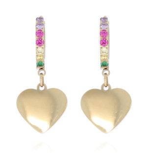 KOLCZYKI ZE STALI CHIRURGICZNEJ KOLOROWE KRYSZTAŁKI SERDUSZKA KOLOR ZŁOTY