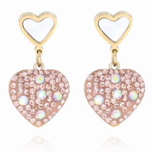 KOLCZYKI ZE STALI CHIRURGICZNEJ KRYSZTAŁKI SERDUSZKA KOLOR ZŁOTY