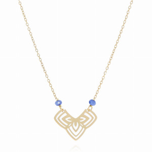 NASZYJNIK ZE STALI CHIRURGICZNEJ NIEBIESKIE KORALIKI OZDOBA KOLOR ZŁOTY