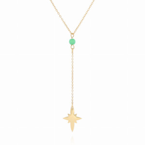 NASZYJNIK ZE STALI CHIRURGICZNEJ ZIELONY KORALIK GWIAZDKA KOLOR ZŁOTY