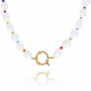 NASZYJNIK STAL PEREŁKI KOLOROWE KORALIKI MISS MAD