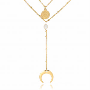 NASZYJNIK STAL CHIRURGICZNA MONETA KSIĘŻYC KOLOR ZŁOTY