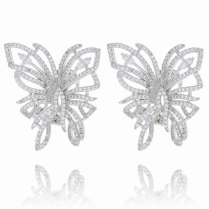 KOLCZYKI ZE STALI CHIRURGICZNEJ ŚLUBNE MOTYL KRYSZTAŁKI KOLOR SREBRNY