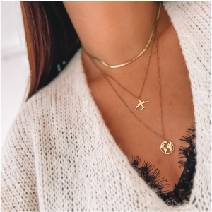 NASZYJNIK STAL SAMOLOT MONETA TRAVEL KOLOR ZŁOTY