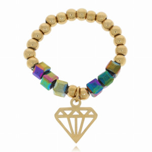 PIERŚCIONEK ELASTYCZNY STAL DIAMENT OPALIZUJĄCE KAMIENIE