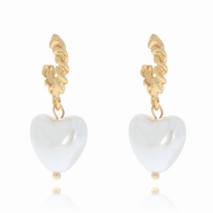 KOLCZYKI KOLOR ZŁOTY SERDUSZKA PERŁOWE