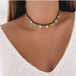 NASZYJNIK CHOKER STAL CHIRURGICZNA KORALIKI MONETY KOLOR ZŁOTY