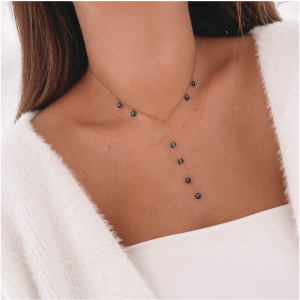 NASZYJNIK STAL CHIRURGICZNA CZARNE KAMIENIE BODY CHAIN