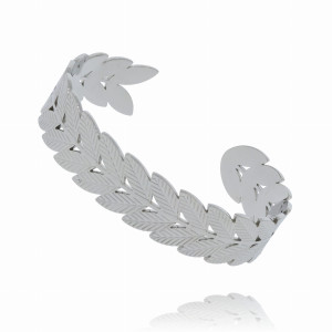 BRANSOLETKA OBRĘCZ STAL CHIRURGICZNA KOLOR SREBRNY LIŚCIE