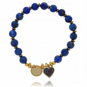 BRANSOLETKA MIEDŹ SERDUSZKO KAMIEŃ KOLOR NIEBIESKI