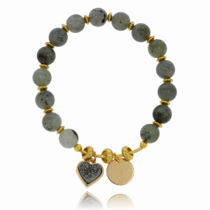 BRANSOLETKA MIEDŹ SERDUSZKO KAMIEŃ KOLOR SZARY