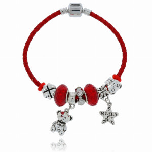 BRANSOLETKA STAL CHIRURGICZNA MODUŁOWA ZAWIESZKI MIŚ GWIAZDKA KOLOR SREBRNY