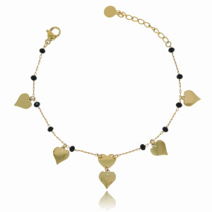 BRANSOLETKA STAL CHIRURGICZNA KOLOR ZŁOTY SERDUSZKA CZARNE KORALIKI