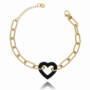 BRANSOLETKA STAL CHIRURGICZNA ŁAŃCUCH CZARNE KRYSZTAŁKI SERCE