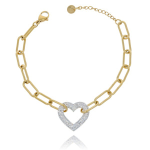 BRANSOLETKA STAL CHIRURGICZNA ŁAŃCUCH BIAŁE KRYSZTAŁKI SERCE