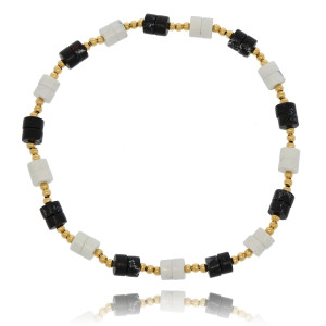 BRANSOLETKA ZE STALI CHIRURGICZNEJ KORALIKI KOLOR CZARNY BIAŁY ZŁOTY