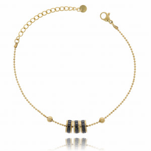 BRANSOLETKA ZE STALI CHIRURGICZNEJ CELEBRYTKA CZARNE MODUŁOWE CHARMSY KOLOR ZŁOTY