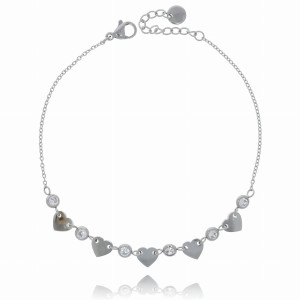 BRANSOLETKA STAL CHIRURGICZNA KOLOR SREBRNY SERDUSZKA KRYSZTAŁKI