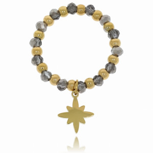 PIERŚCIONEK ELASTYCZNY KORALIKI GWIAZDKA KOLOR ZŁOTY