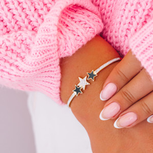 BRANSOLETKA ZE STALI CHIRURGICZNEJ OBRĘCZ KRYSZTAŁKI GWIAZDKI KOLOR ZŁOTY