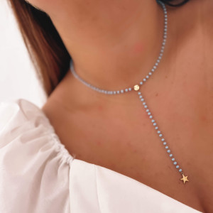 NASZYJNIK ZE STALI CHIRURGICZNEJ BŁĘKITNE KAMIENIE GWIAZDKA BODY CHAIN