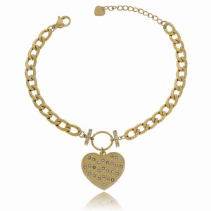 BRANSOLETKA STAL 316 L KOLOR ZŁOTY ŁAŃCUCH SERCE KRYSZTAŁKI