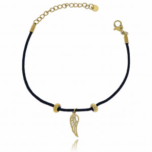 BRANSOLETKA STAL 316 L CZARNY SZNUREK ZAWIESZKA SKRZYDŁO